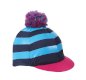 Pom Pom Hat Cover with Stripes Navy/Turquoise/Pink